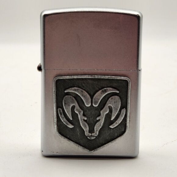 Zippo Dodge Ram Emblem Lighter 2002 Code A 02 Silver Tone Flip Tone Made in USA - Picture 1 of 16
